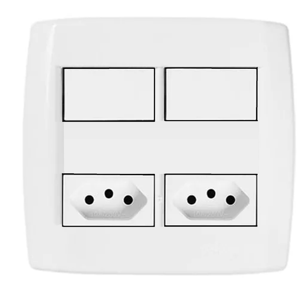 Interruptor 4x4 com 2 Interruptores e 2 Tomadas Modular Pluzie Pluzi Branca