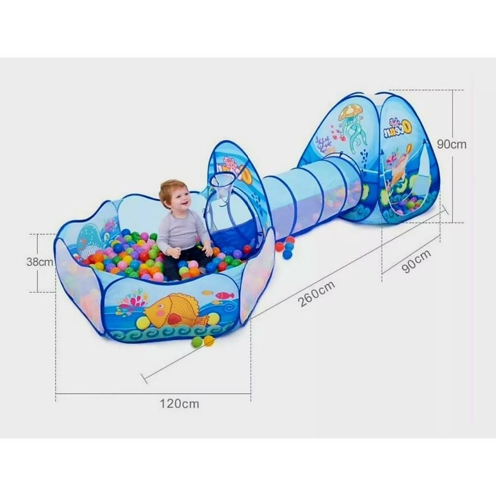 Barraca tenda cabana 3 em 1 Infantil Basquete Com Piscina de bolinhas cercadinho com túnel e bolsa transporte estampa do