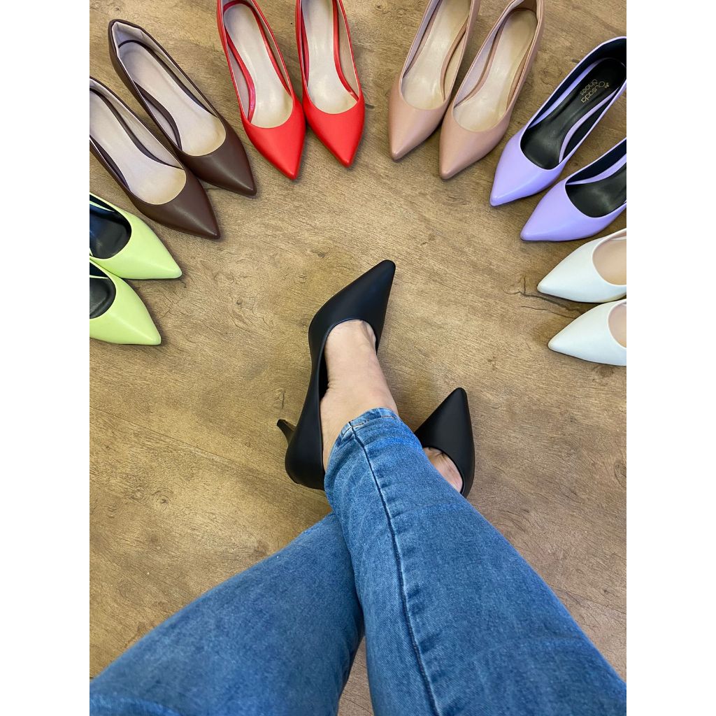 Scarpin Feminino Napa Salto Fino 5cm Moda Mulher Variação 2024 em Oferta na Shopee