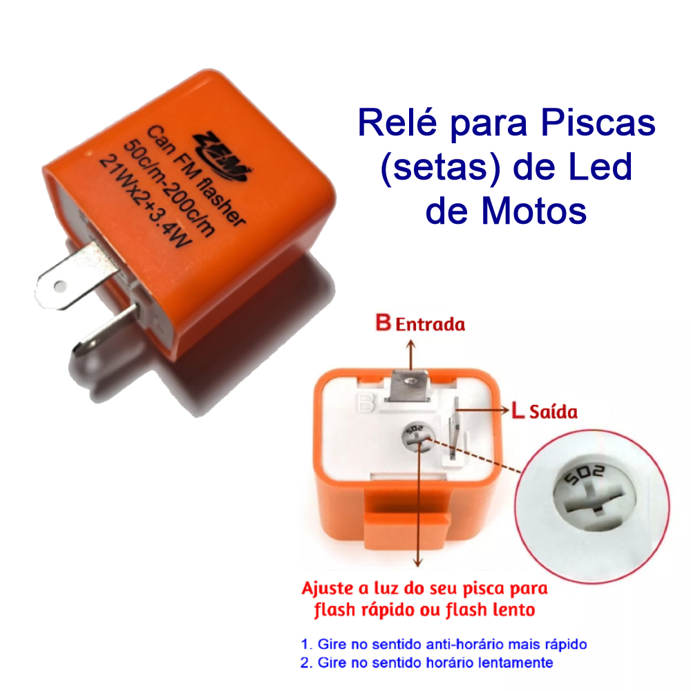 Rele Universal 2 Pinos para Setas Piscas Led Ajustavel de Motos