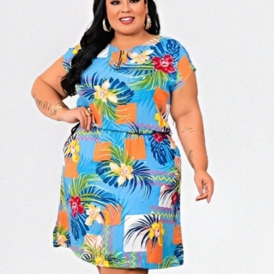 Vestido Feminino Plus Size Soltinho Midi Vestido Curto G/GG/EXG
