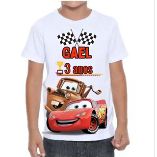 camiseta infantil personalizado de menino carro vermelho em Oferta na Shopee
