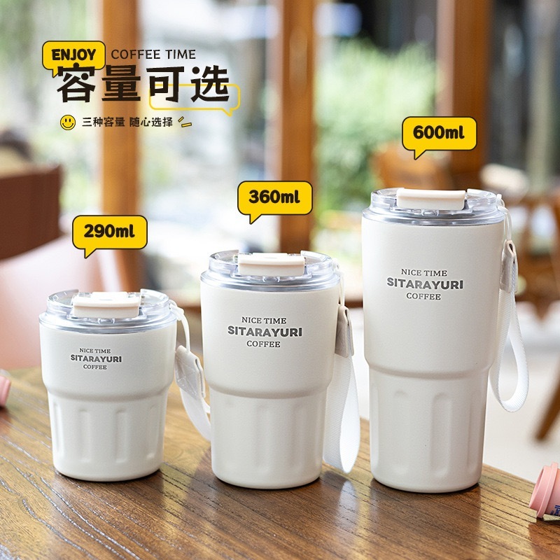 Copo térmico de café a vácuo de aço inoxidável 290ml/360ml/600 com canudo e alça