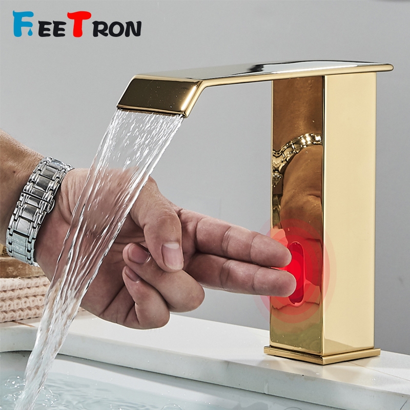 Sensor Torneira Banheiro Dourada Torneira Cascata Automática Torneira Lavabo em Oferta na Shopee