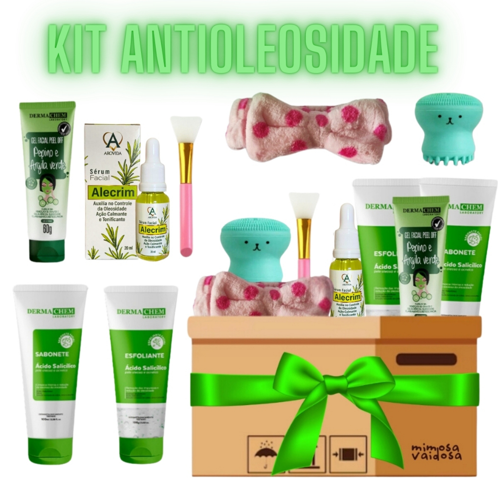 Kit Skincare Antioleosidade Sabonete Esfoliante Sérum Ácido Salicílico Máscara Peel Off Argila Verde Pepino Pele Oleosa em Oferta na Shopee