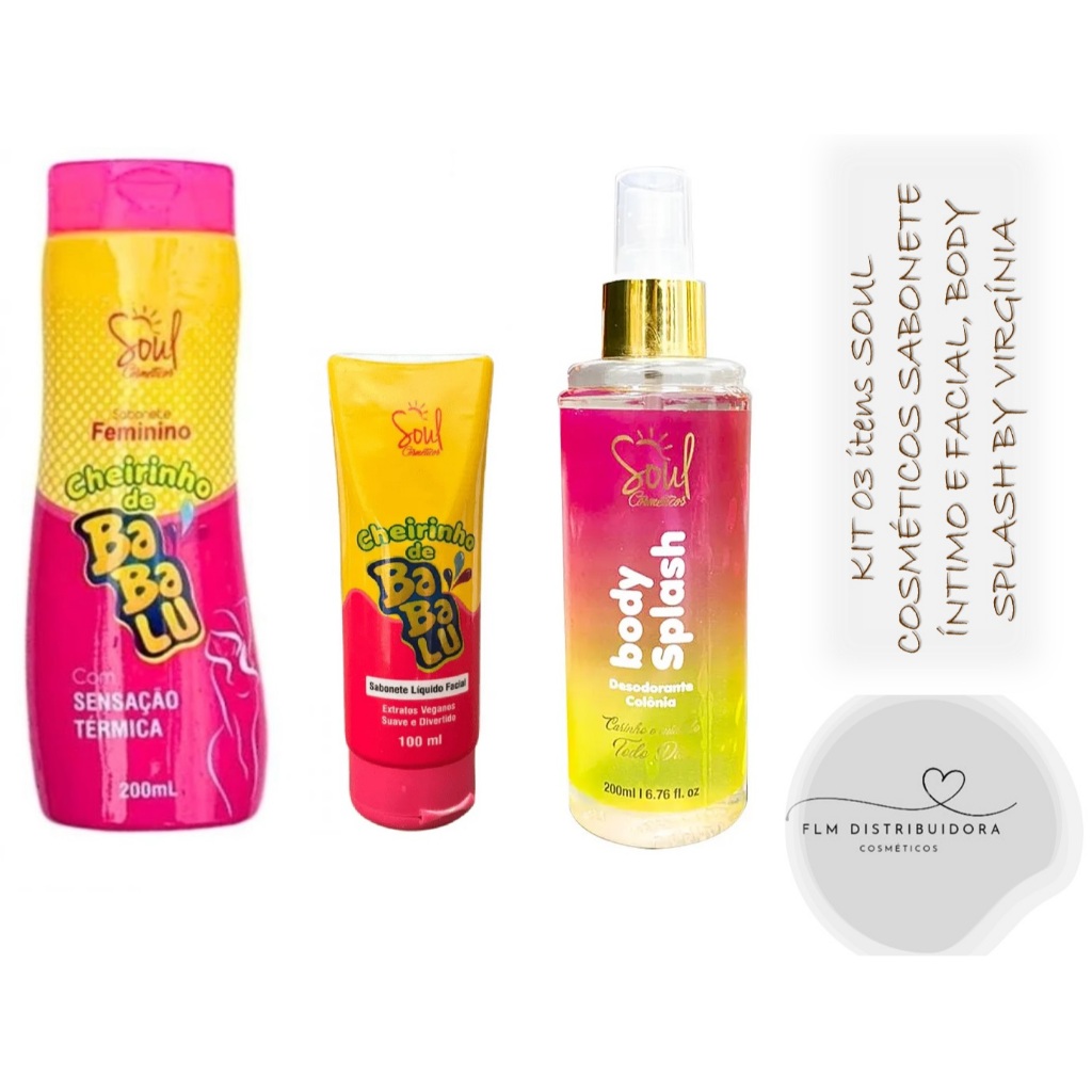 Kit babalu 03 itens Soul Cosméticos Babasoul (Body Splash Paradox + Sabonete Intímo + Sabonete facial)