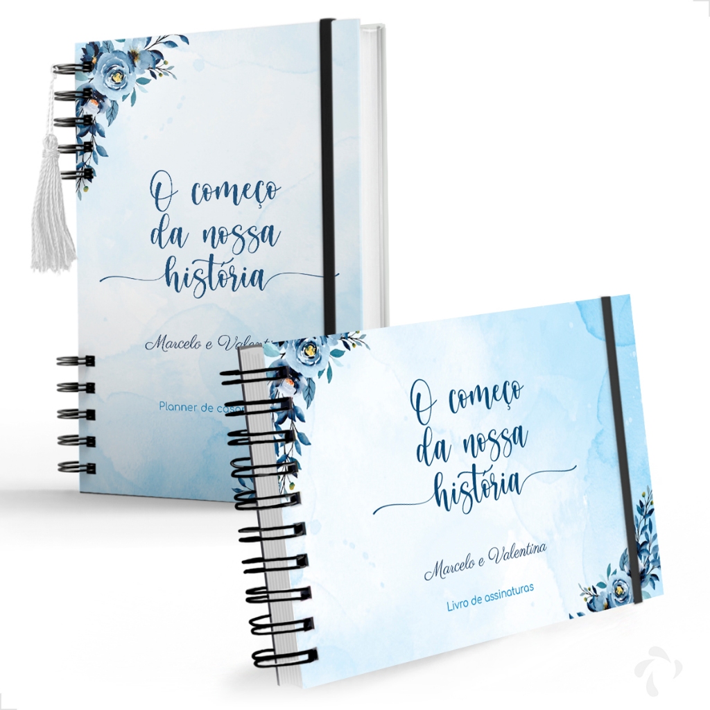 Combo Planner Da Noiva e Livro de assinaturas- Planejamento Completo Casamento - Floral Azul