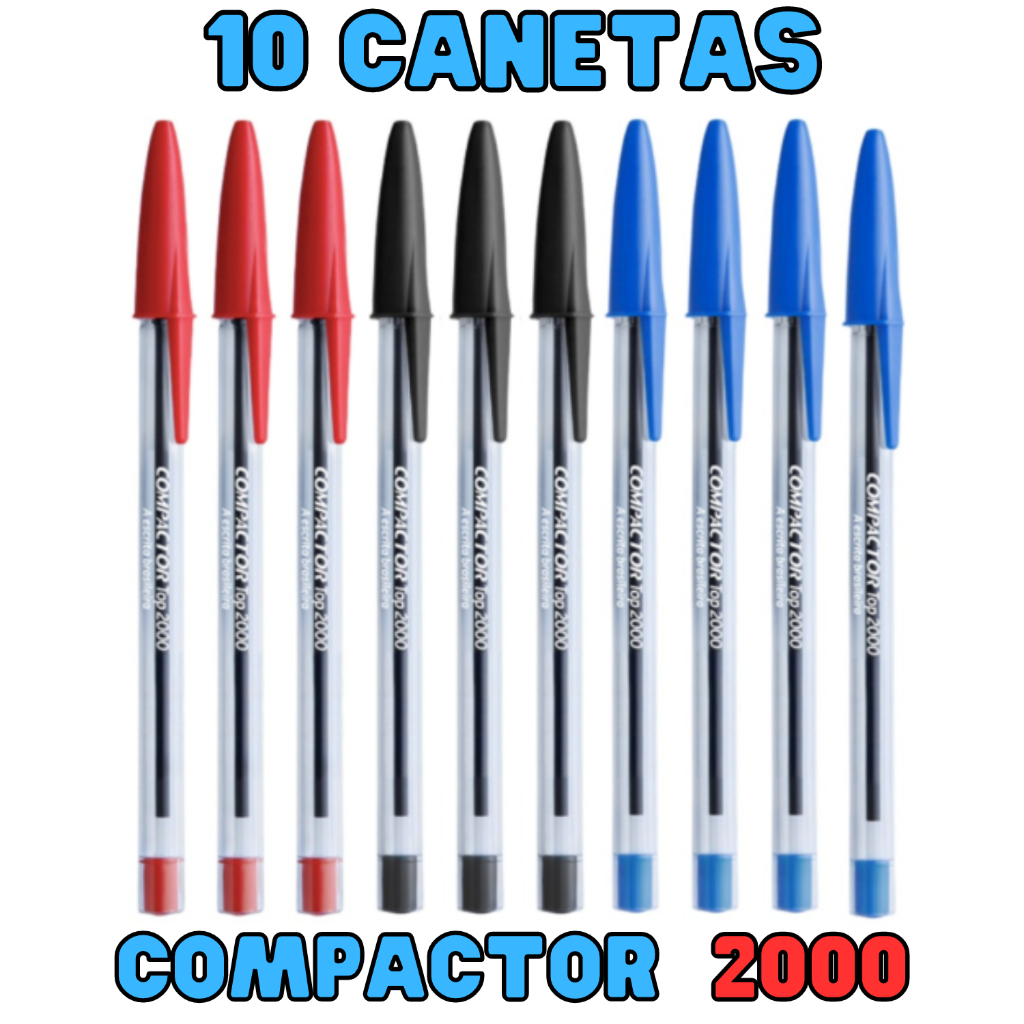 Kit 10 Canetas Compactor Top 2000 - Ponta Média 1.0mm em Oferta na Shopee