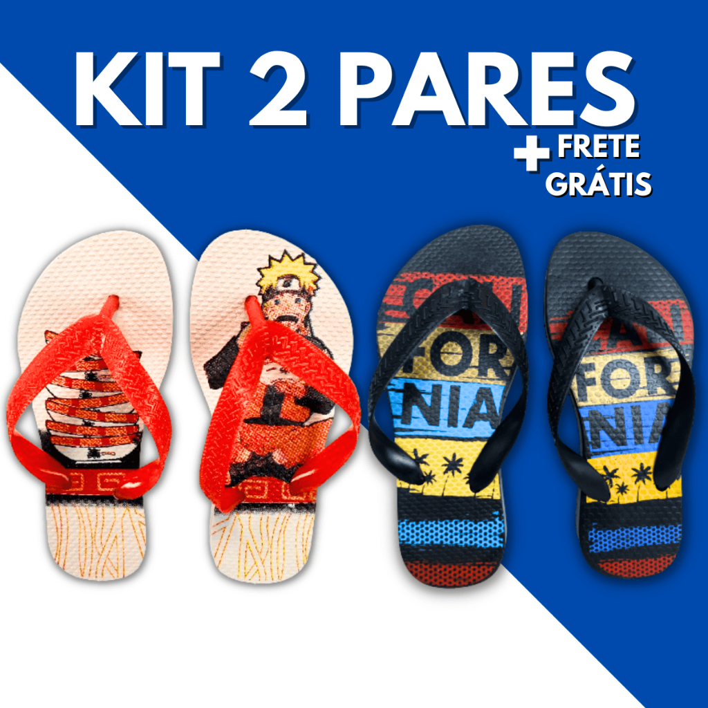 Kit 2 Pares Chinelo Sandalia Masculino Infantil Calçado Menino Criança Confortável Macio Leve Estampas Personagens Anime