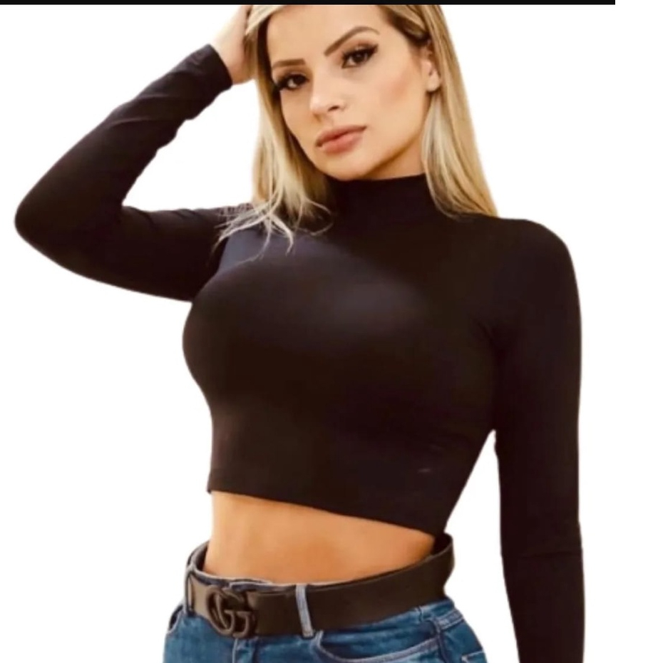 Cropped Feminino Manga Longa Blusa Feminina Manga Comprida Croped
