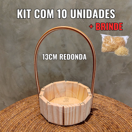 kit com 10 cestinha fraldeira madeira pinus 13cm c alça de natal dia dos namorados cosmético