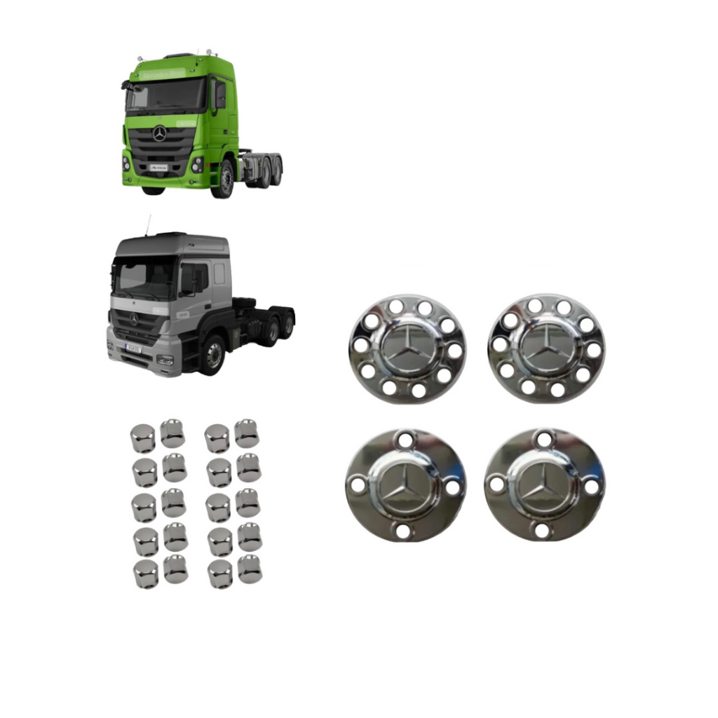 Kit Tampa Cromada Aplique Cubo Roda Caminhão Mb Mercedes Axor Actros