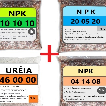 Kit Npk Cultivo 10.10.10 + 04.14.08 + 20.05.20 + Uréia Hortaliças Flores Rosas do Deserto Suculentas Jardins Adubo em Oferta na Shopee