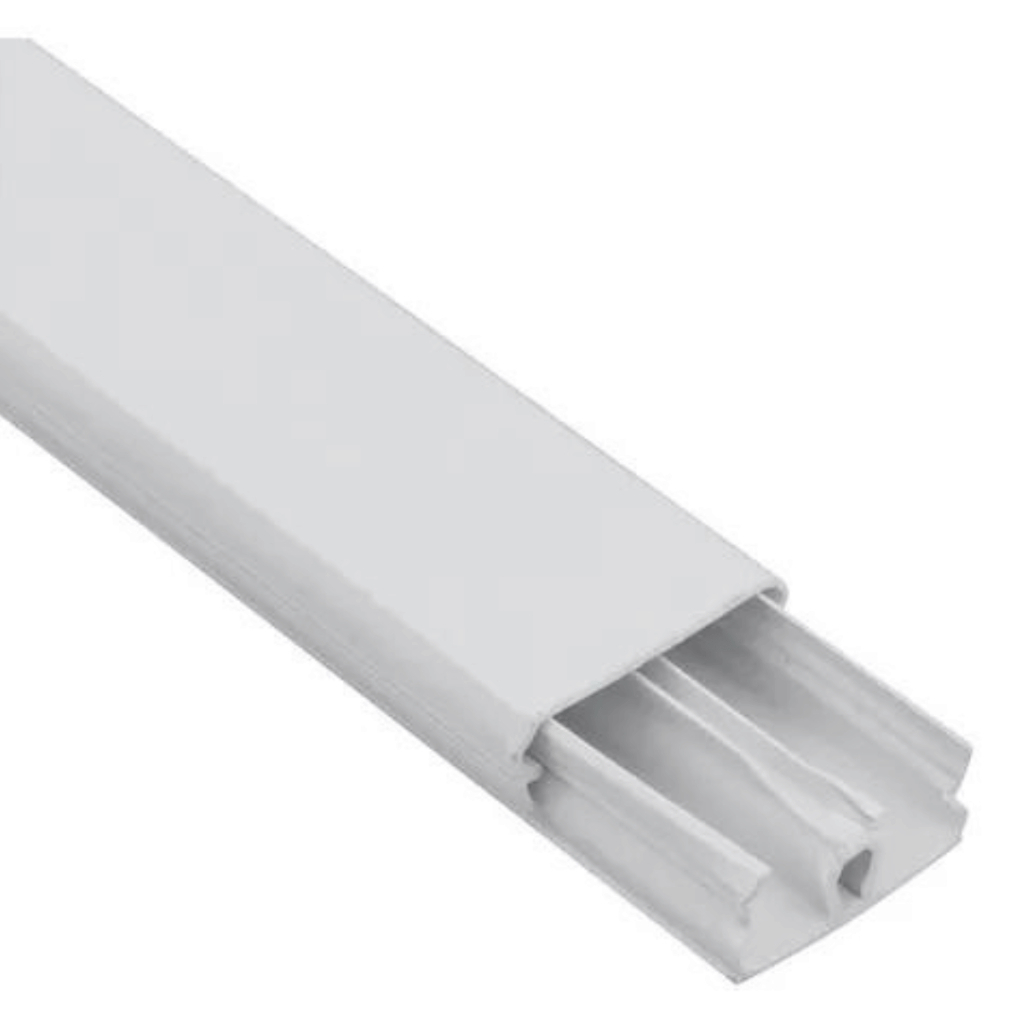 Canaleta com Fita Dupla Face e Divisória Branca 20x10mm comercial organização proteção p/  fios cabos diversos tamanhos
