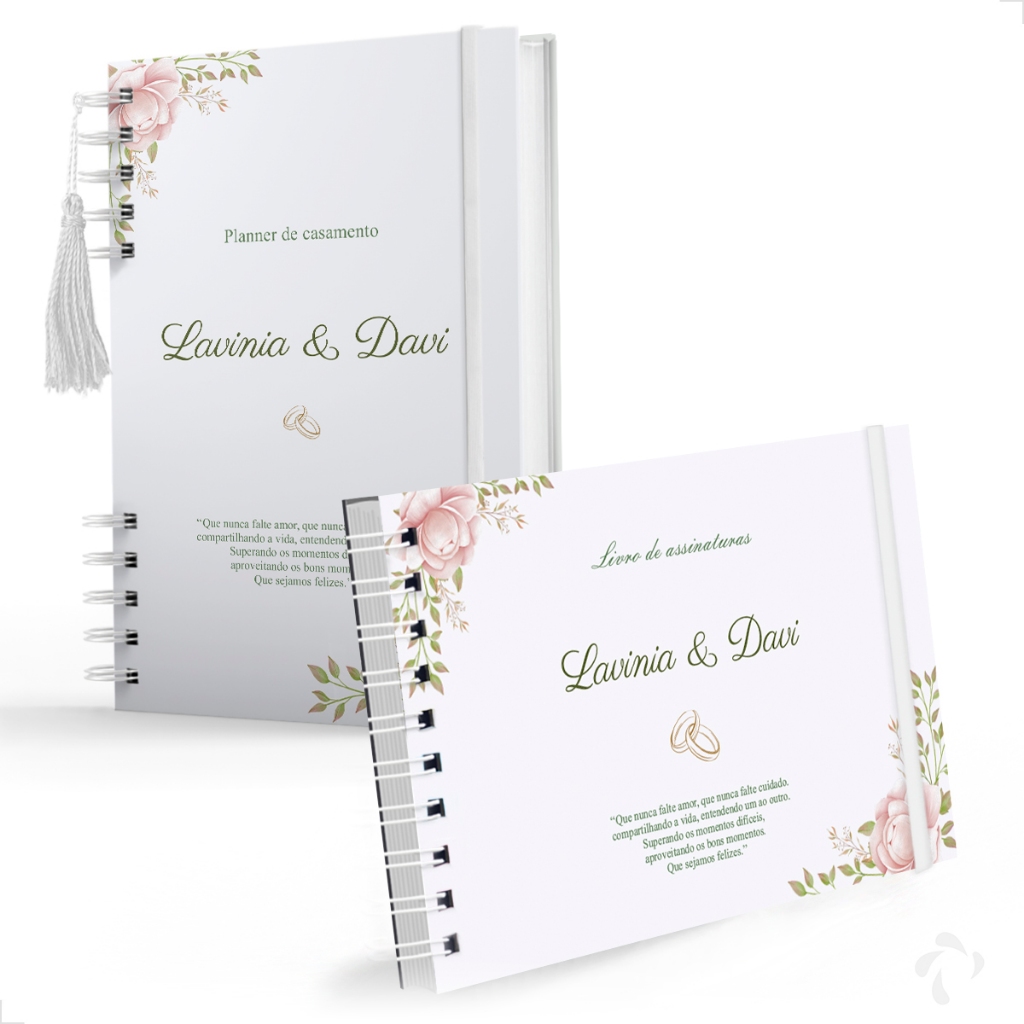 Combo Planner Da Noiva e Livro de assinaturas- Planejamento Completo Casamento - Floral Rosa