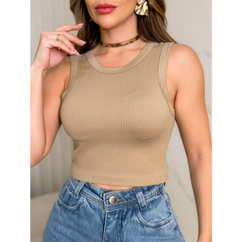 Blusa Regata Feminina Cropped T-Shirt Microfibra Canelada /3RD SD1149