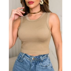 Blusa Regata Feminina Cropped T-Shirt Microfibra Canelada /3RD SD1149