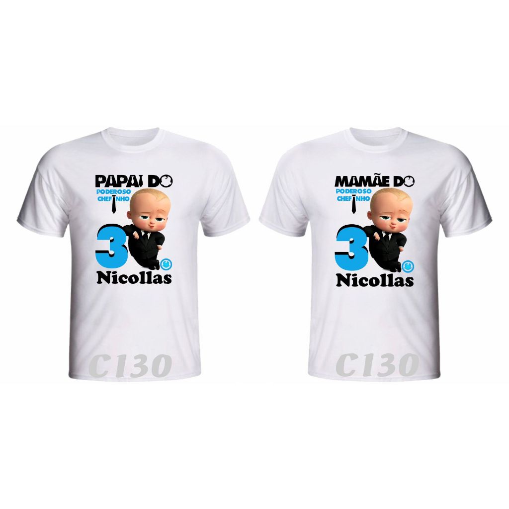 Kit 2 Camisetas Personalizada " O Poderoso Chefinho " para Aniversário ou festa Temática