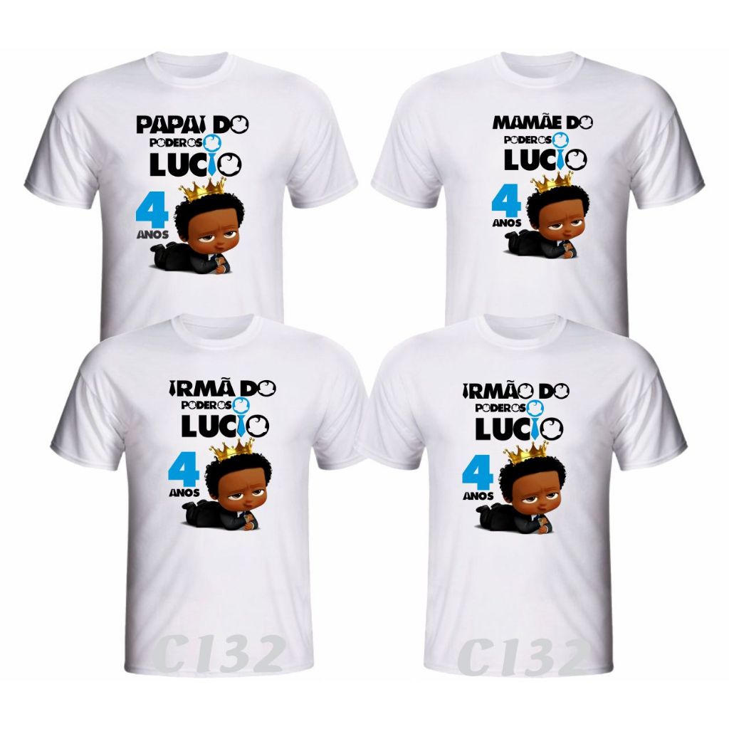 Kit 4 Camisetas Personalizada " O Poderoso Chefinho " para Aniversário ou festa Temática