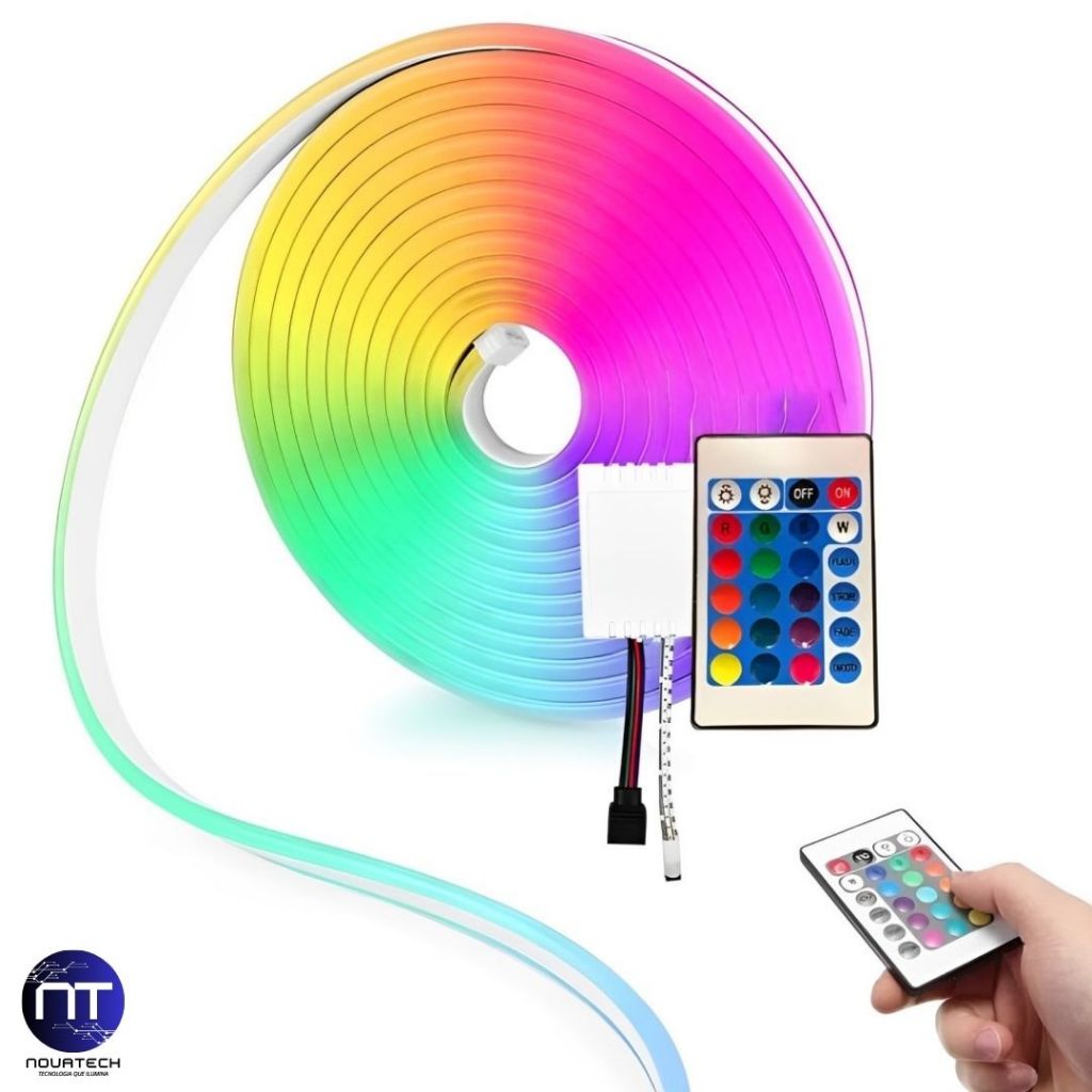 Fita LED Neon RGB 5 Metros com Controle Remoto Com ou Sem Fonte Resistente a Agua Para Aplicações em Oferta na Shopee