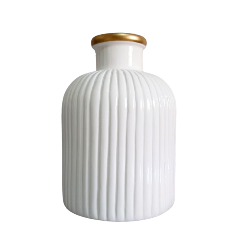 Vaso Decorativo Cerâmica Enfeite Mesa Sala Rack Detalhe Dourado Uma Unidade