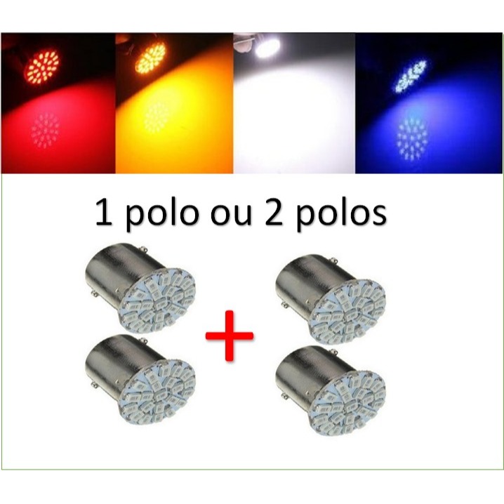 4 x Lampadas 1 ou 2 polo 22 leds BRANCA VERMELHO AZUL AMARELA P21w 1156 12v led automotivo em Oferta na Shopee