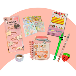 Kit Papelaria Kawaii 12 Itens Fofos Bloquinho Adesivos Clipes Washi Tape em Oferta na Shopee