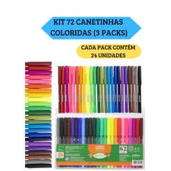 Kit 3 Packs (72 Unidades) de Caneta Canetinha Hidrográfica Hidrocor Com 24 Cores Leo&Leo