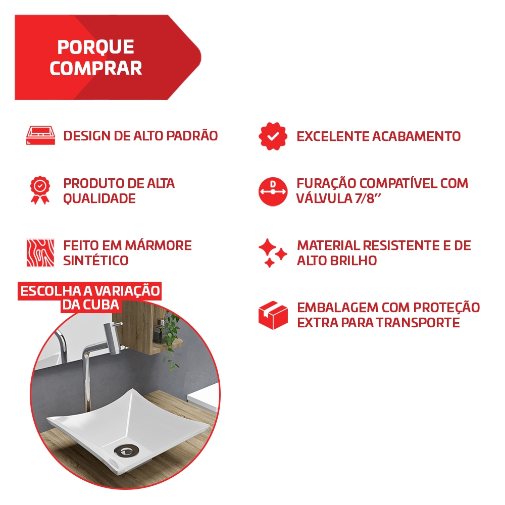 Detalhes do Cuba Pia De Apoio Quadrada 30x30cm Para Banheiro Lavabo Âmbar Branca Beltempo