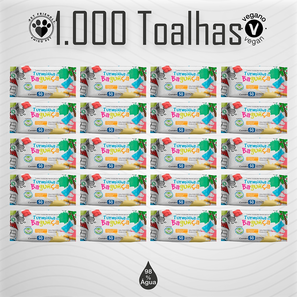 Kit com 20 Pacotes de Toalhas Umedecidas Turminha da Bagunça - 50 Folhas 20x13 cm