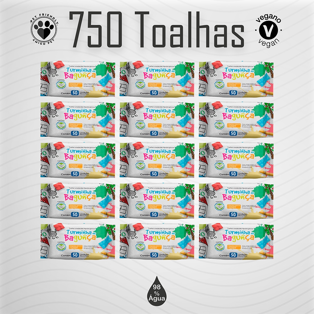 Kit 15 Pacotes Toalhas Umedecidas TURMINHA DA BAGUNÇA - 50 Folhas 20x13 cm