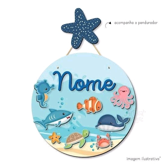 Enfeite de porta Maternidade 3D Fundo do Mar, Peixinhos Palhaço, Cavalo Marinho, Baleia Personalizado com Pendurador