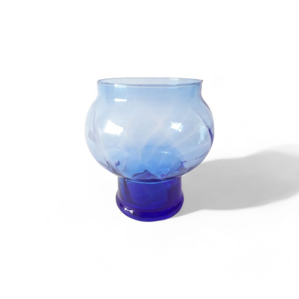Vaso Decorativo Em Vidro Azul Com Suporte Taça Pequeno Para Suculentas e Flores