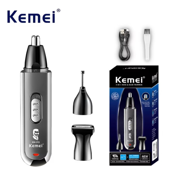 Barbeador Elétrico 3 em 1-  Multifuncional Conjunto Kemei 313 Recarregável, Kit De Barba Para Homens em Oferta na Shopee