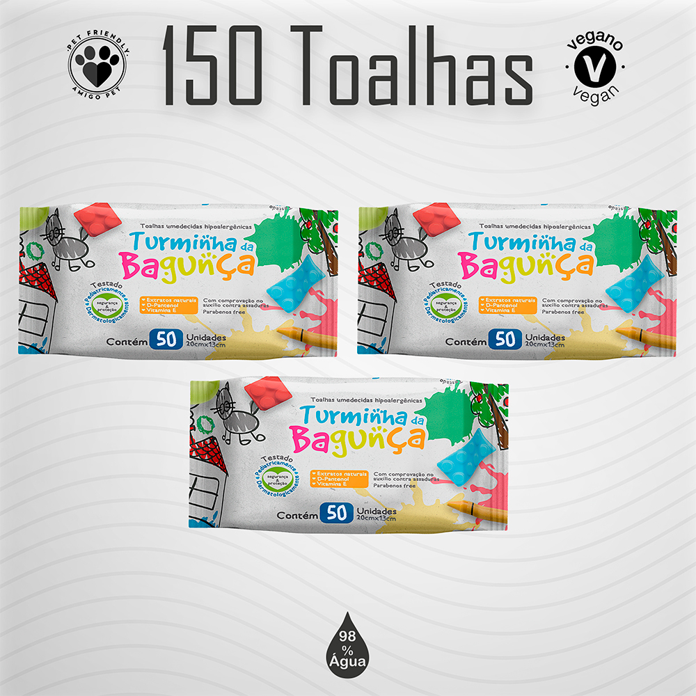Kit 03 Pacotes Toalhas Umedecidas TURMINHA DA BAGUNÇA 50 Folhas 20x13 cm em Oferta na Shopee