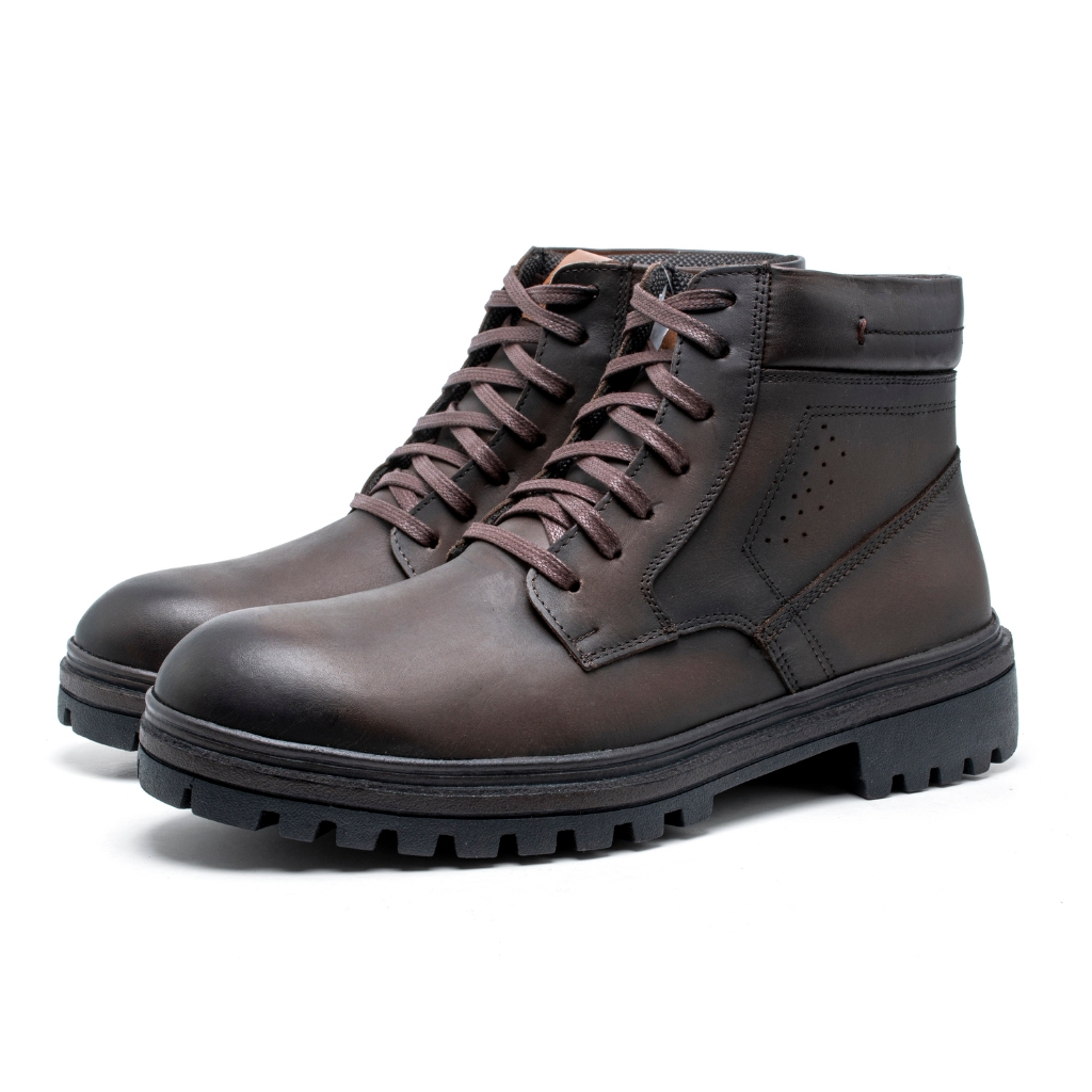 Coturno Adventure Bota Couro Masculino Solado Tratorado Colarinho Espumado Amarração Casual Conforto