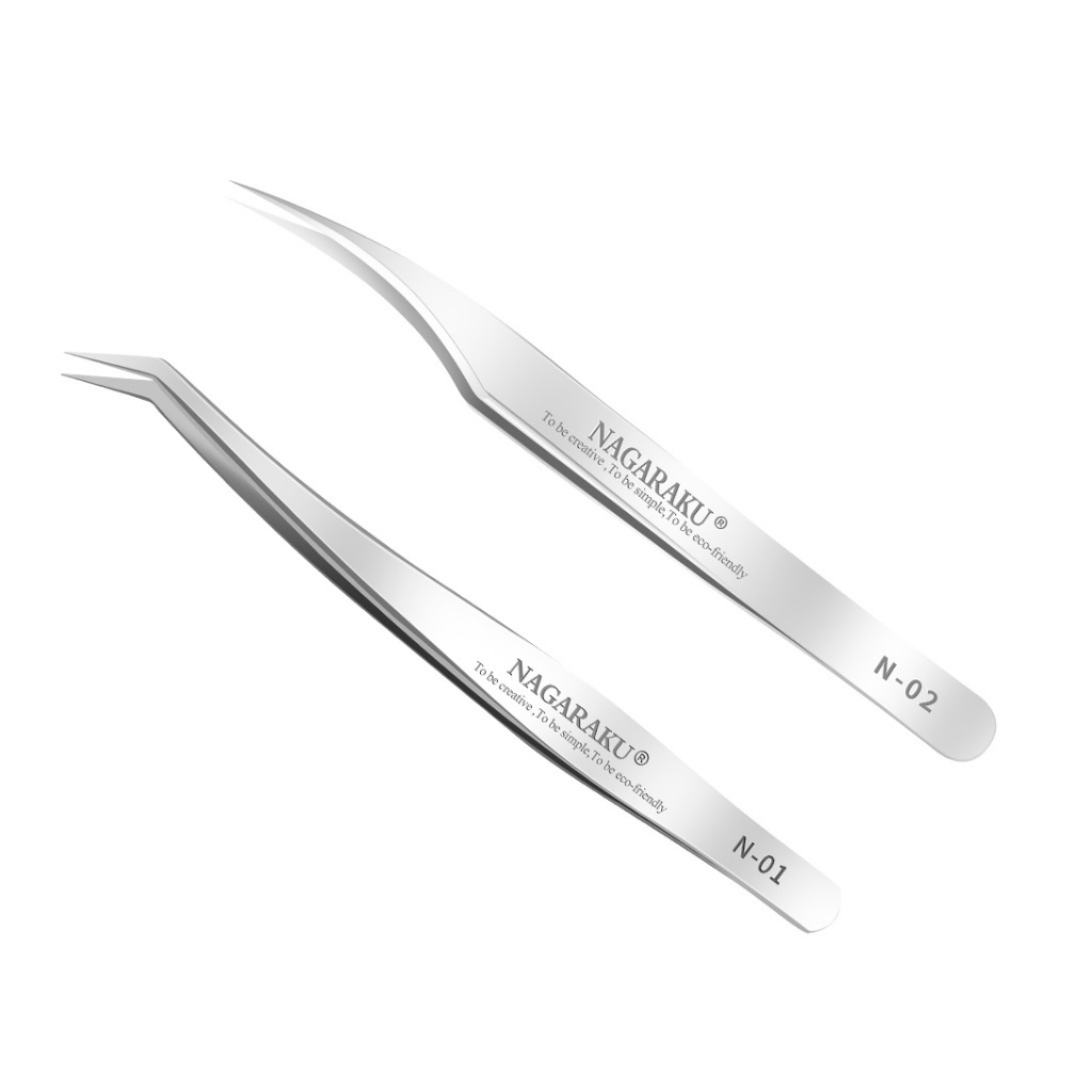 Kit Pinças Nagaraku N01 N02 Extensão De Cílios
