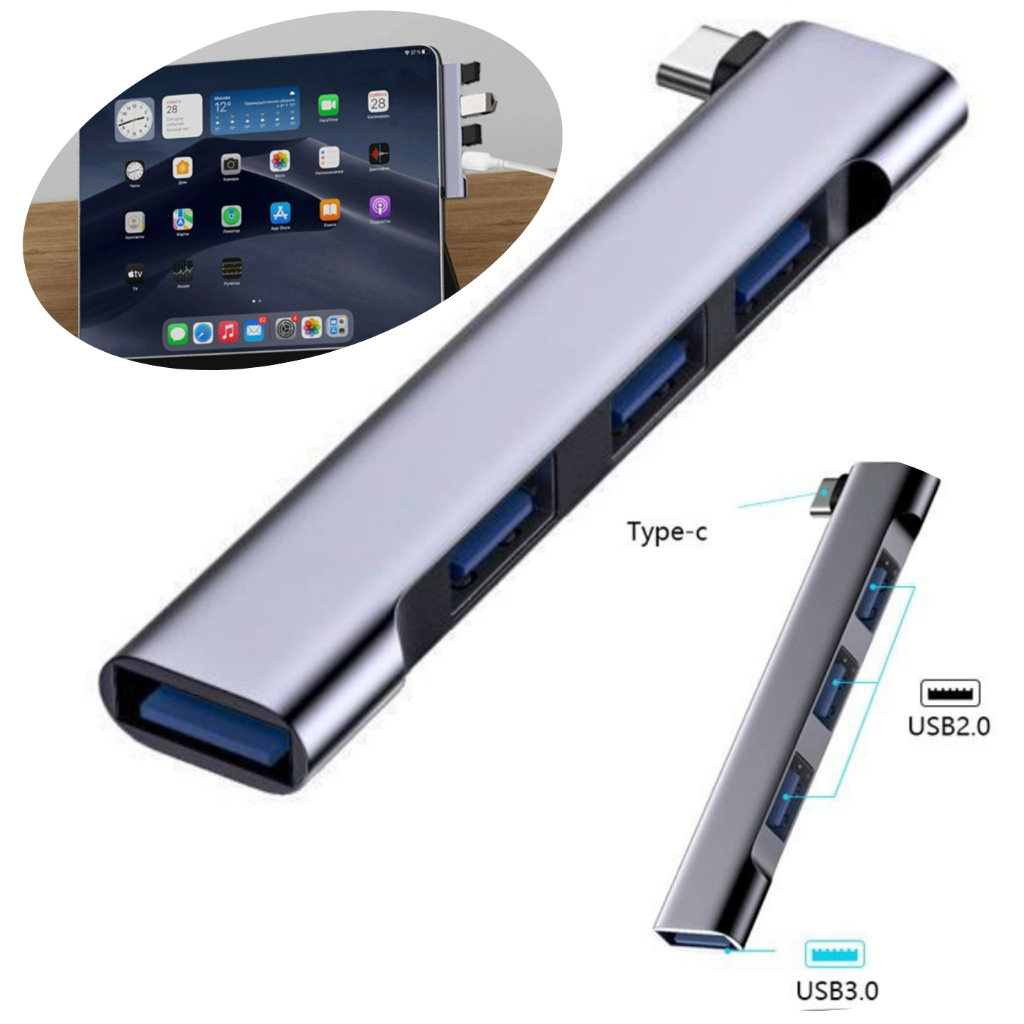 Hub USB Tipo C de Alta Velocidade 3.0 com 4 Portas – Adaptador OTG Multiuso para Notebook e PC