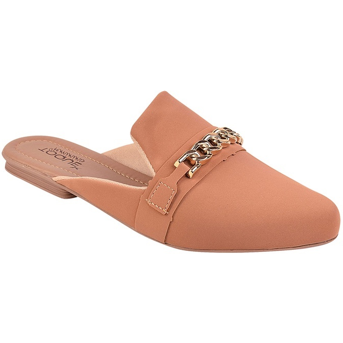 Mule Sapatilha Bico Fino Corrente Rasteira Tendência Toque Feminino