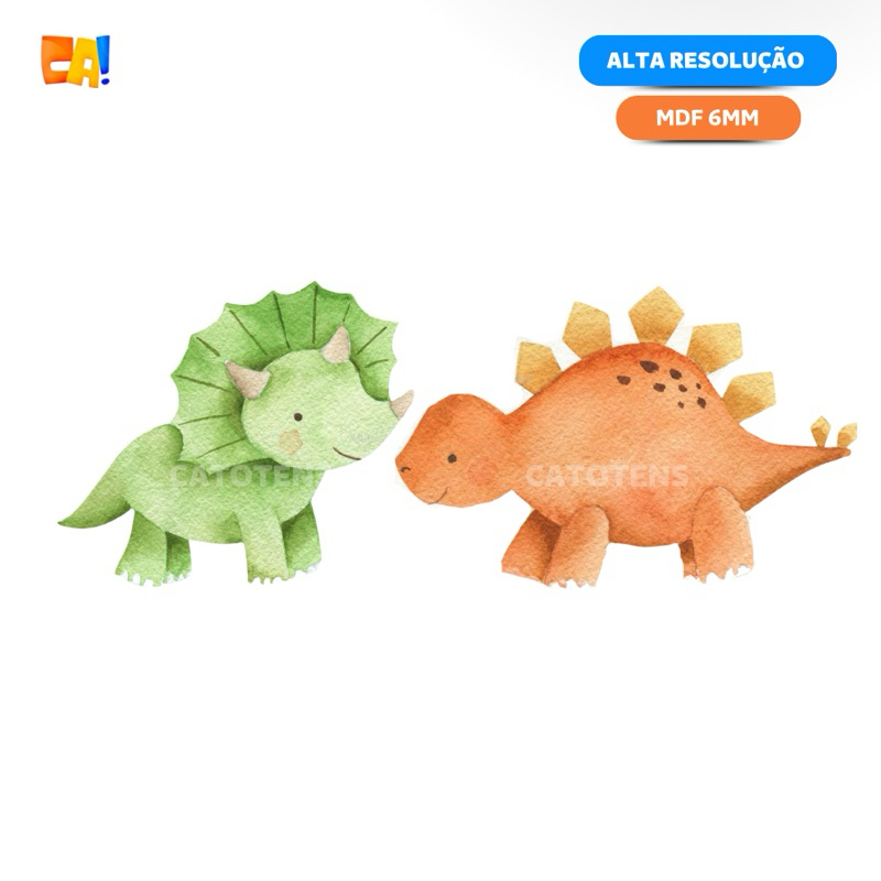 Kit 2 Displays de chão MDF 6mm Dino Baby cute aquarela verde e laranja 50cm a 90cm