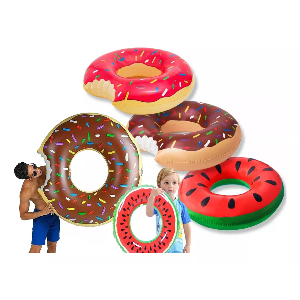Kit 10 30 Boia Inflável SORTIDAS Rosquinha Morango Melancia Peixes 60 CM Verão Crianças e Adultos em Oferta na Shopee