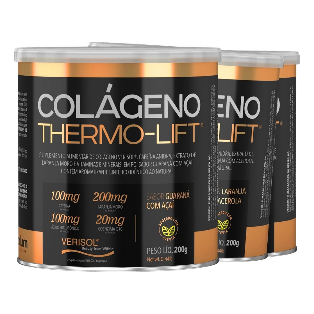 Kit 3x Colágeno Verisol Com Cafeína Laranja Moro Thermo Lift 200g Nutrilibrium em Oferta na Shopee