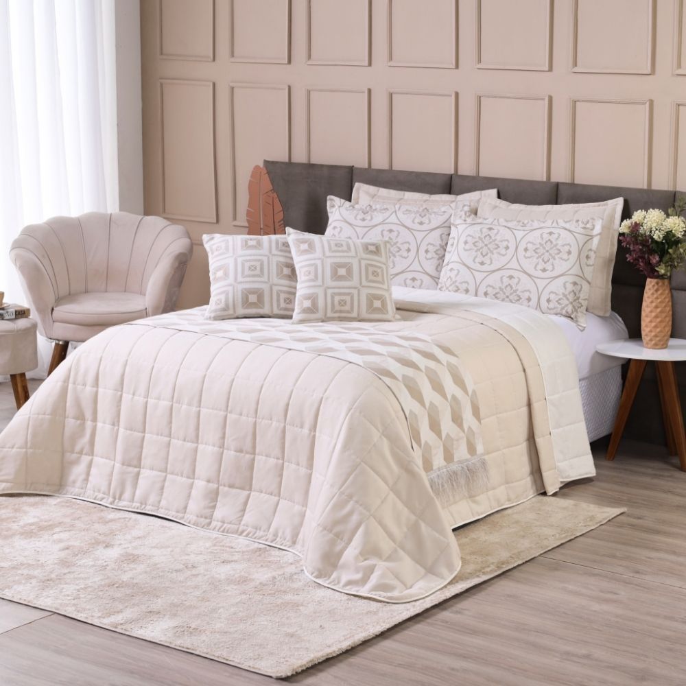 Kit Cobre Leito Casal Padrão 6 Peças Thaeme Franja Sem Enchimentos 2,50mx2,50m