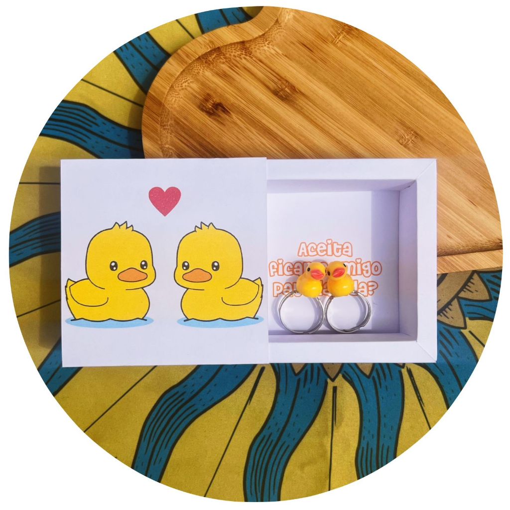 Kit Anel Pato Patodavida + Caixinha Divertido Fofo Namoro BFF Amigos Aesthetic Patinhos