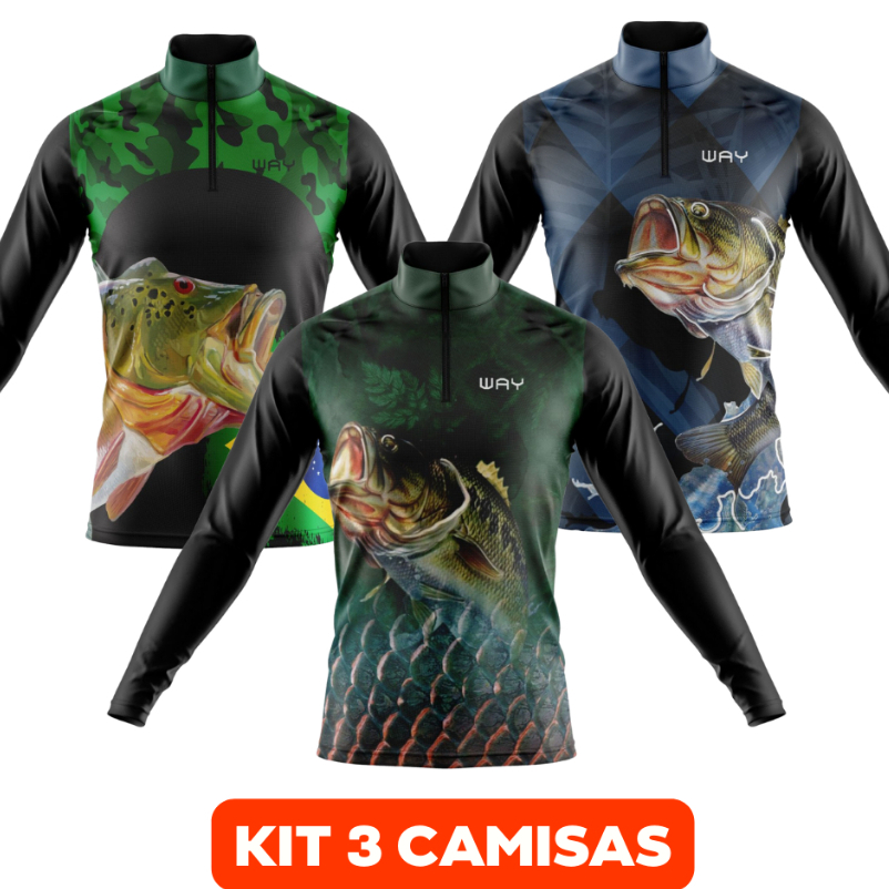 Kit 3 Camisas de Pesca Masculina Proteção Solar Blusa com  Manga Longa Confortável em Oferta na Shopee
