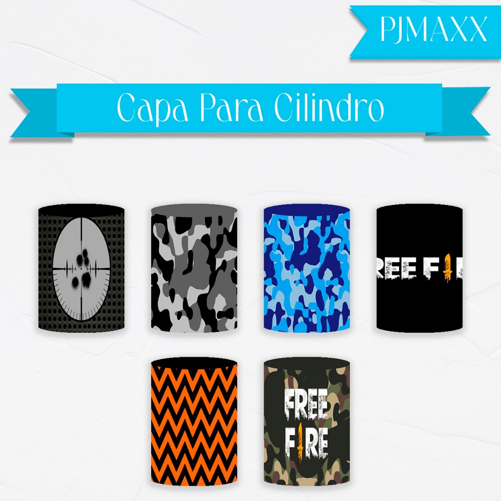 Capa Para Cilindro Tema FreeFire Exercito Camuflagem Decoração Elegante Menino Malha Sublimada