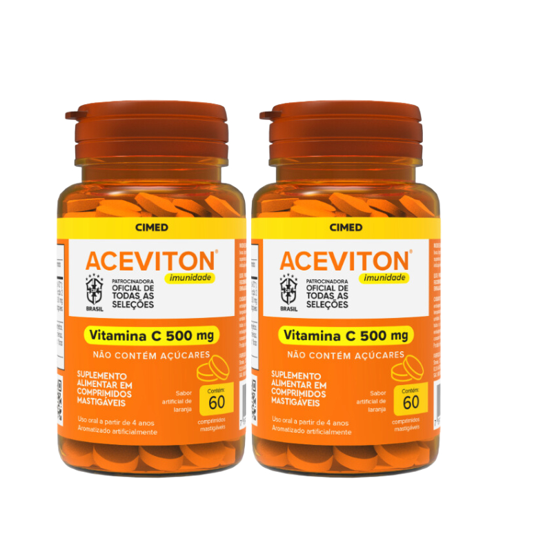 Kit C/ 2 Aceviton Cimed Imunidade com 60 Comp Mastigável 500mg Vitamina C