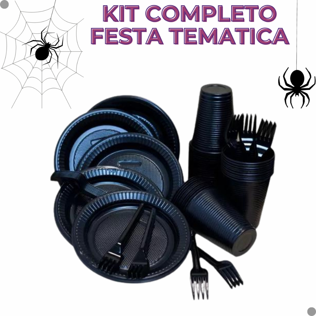 Kit Festa Completo Temática Halloween Neon Decoração  TIKTOK Descartáveis Bexiga Copo Pratinho Garfinho