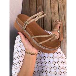 Papete Birken Feminina Plataforma Alta Dedinho 2 em 1 Ajustável regulagem - Flatform Strass Brilho