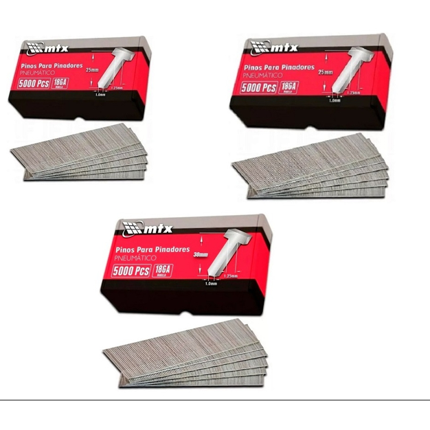Pinos para pinadores pneumáticos Mtx 2 caixas 25 mm e 1 caixa 30 mm